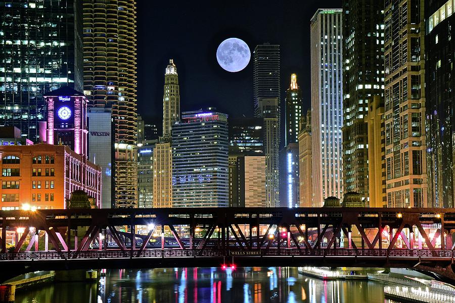 Full Moon over Chicago River 2019 Photograph by Frozen in Time Fine Art Photography