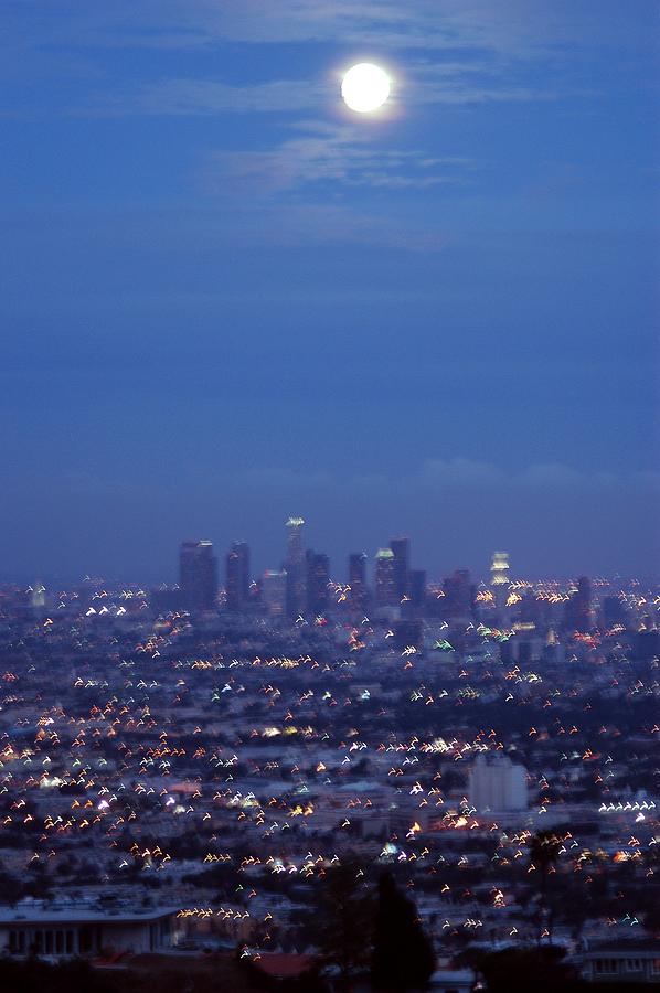 Full Moon Over Downtown Los Angeles Photograph by Jim Steinfeldt Fine