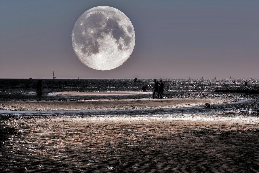 Full Moon over Grados beach Photograph by Wolfgang Stocker