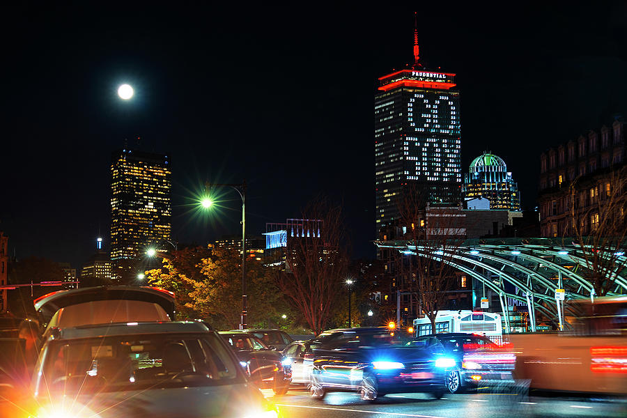 Full moon over Kenmore Square Boston MA Photograph by Toby McGuire