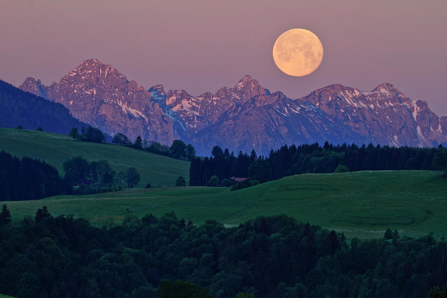 Full Moon Over Mountains Digital Art by Bernd Rommelt