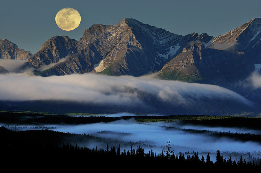Full Moon Over Mountains Digital Art by Heeb Photos