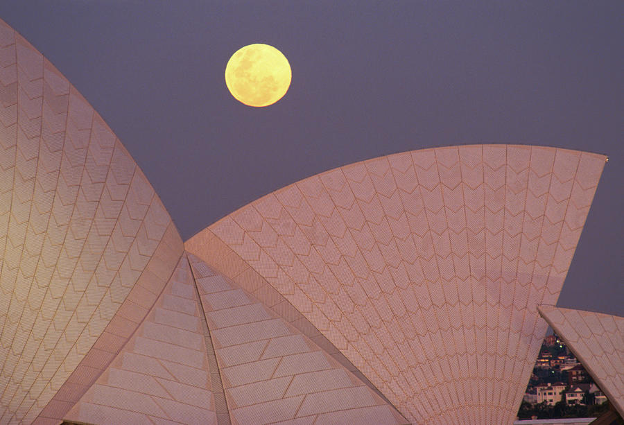 Full Moon Over Sydney Opera House, Low Photograph by Oliver Strewe