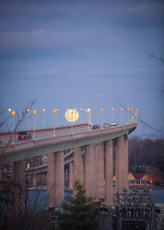Full Moon Over the Naval Academy Bridge Photograph by Mark Duehmig
