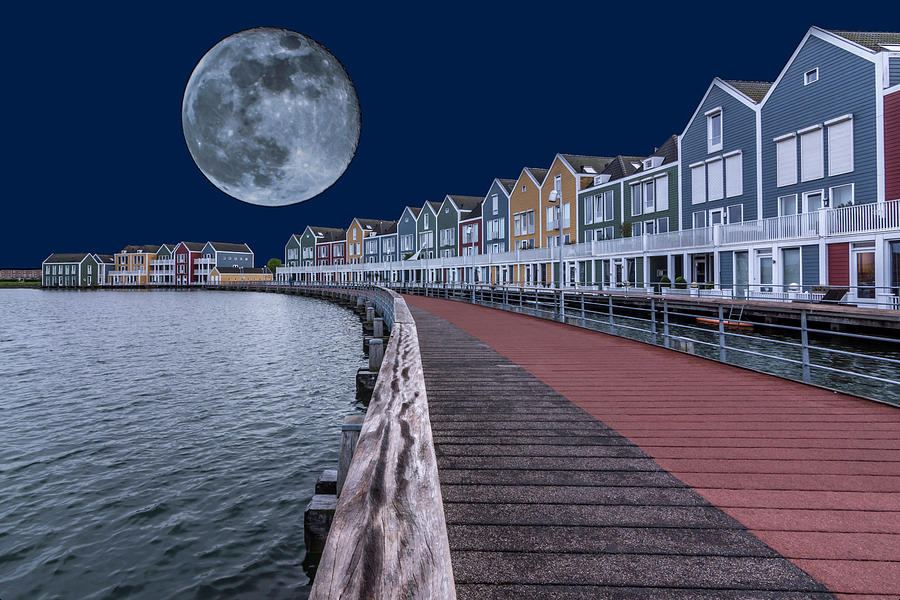 Full moon over the rainbow houses Photograph by Wolfgang Stocker
