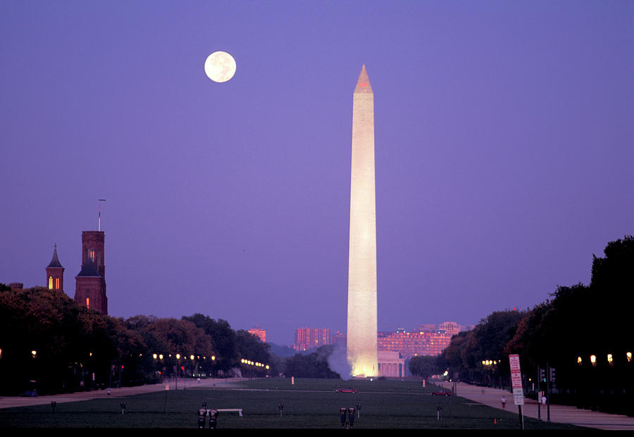 Full Moon Over Washington Monument Digital Art by Heeb Photos
