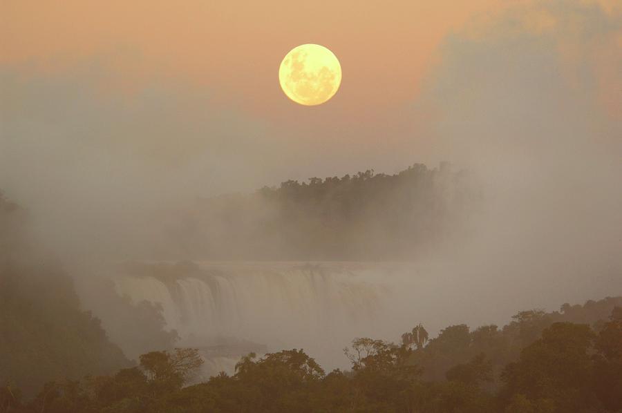 Full Moon Over Waterfall Digital Art by Heeb Photos