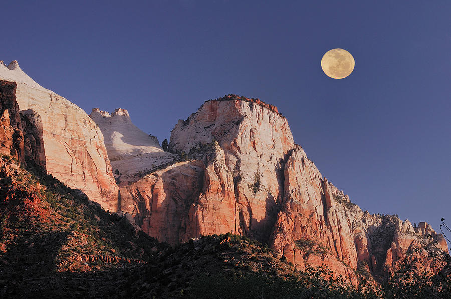 Full Moon Over Zion Np, Utah Digital Art by Heeb Photos