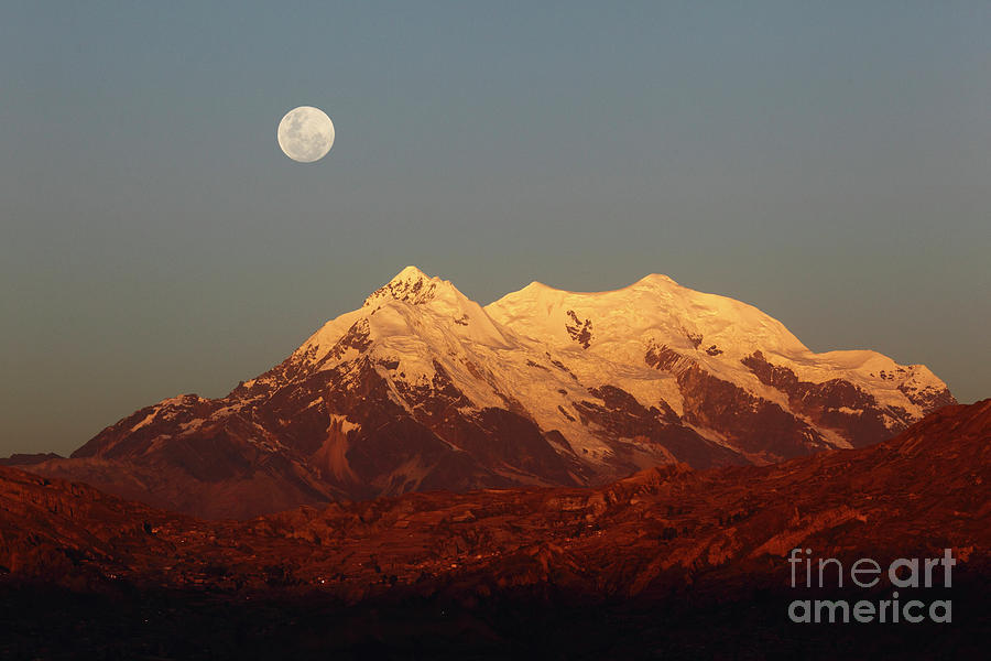 Full moon rise over Mt Illimani Photograph by James Brunker