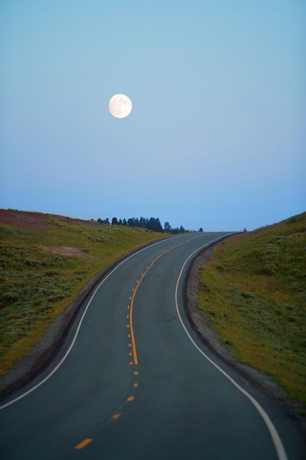 Full Moon Rising Above Road, Summer Photograph by Philip Nealey