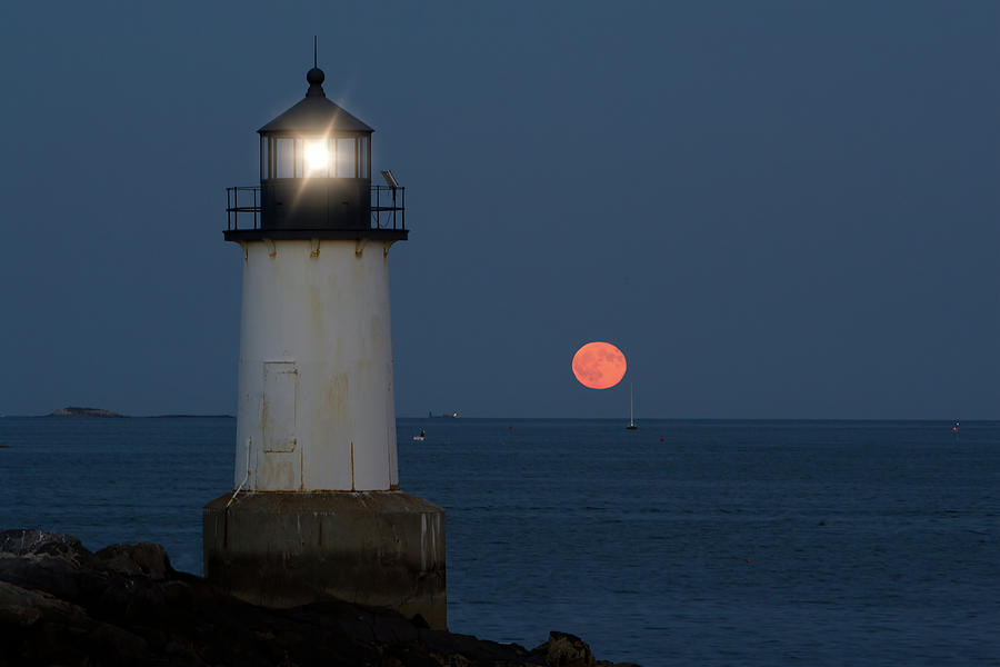 Full Moon Rising on Salem Harbor Photograph by Jeff Folger