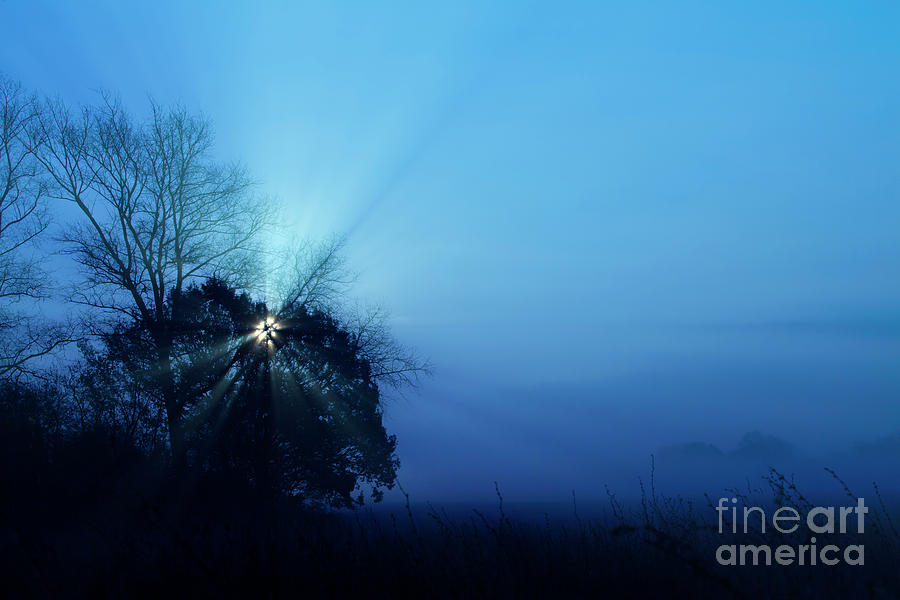 Full moon rising with blue mist Photograph by Simon Bratt