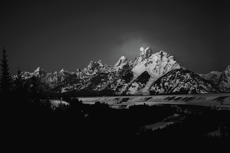 Full Moon Sets in the Tetons Photograph by Raymond Salani III