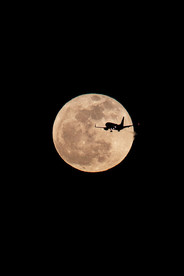 Full Moon with Jet Photograph by Lee Smith