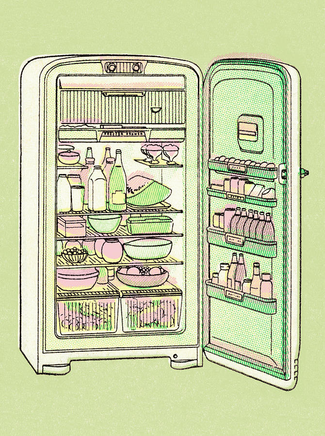 Vintage Drawing - Full refrigerator (muted) by CSA Images