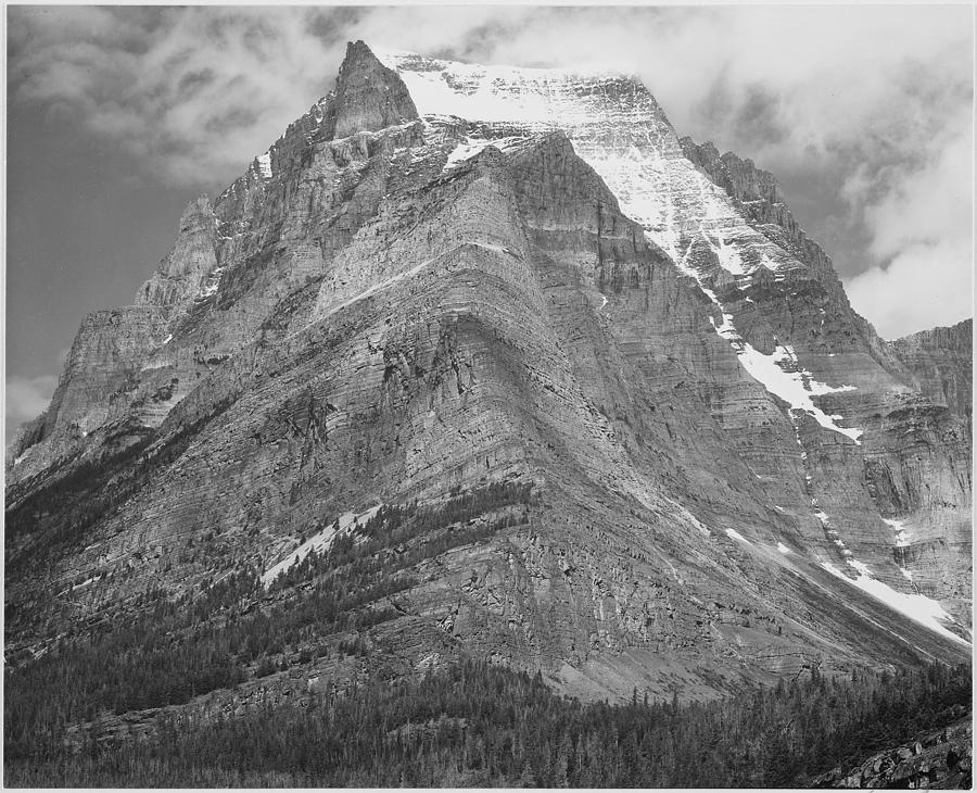 Full view of mountain Going-to-the-Sun Mountain Glacier National Park Montana. 1933 - 1942 Painting by Ansel Adams