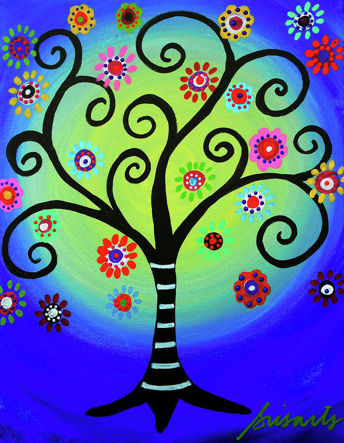 Flower Painting - Fullmoon Tree Of Life by Prisarts