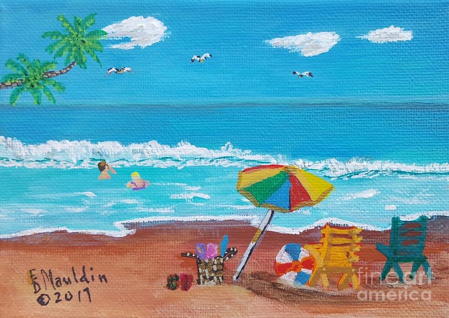 Fun at the Beach Painting by Elizabeth Mauldin