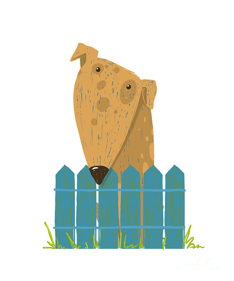 Friendly Digital Art - Fun Farm Cute Dog Sitting Over Fence by Popmarleo Friendly Digital Art - Fun Farm Cute Dog Sitting Over Fence by Popmarleo