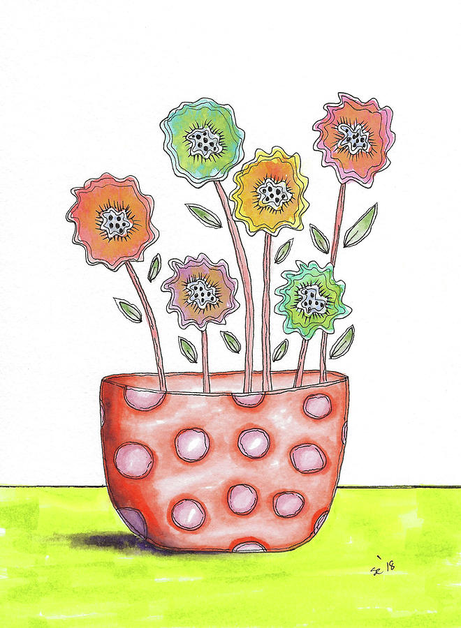 Fun Flowers in a Pot Painting by Susan Campbell