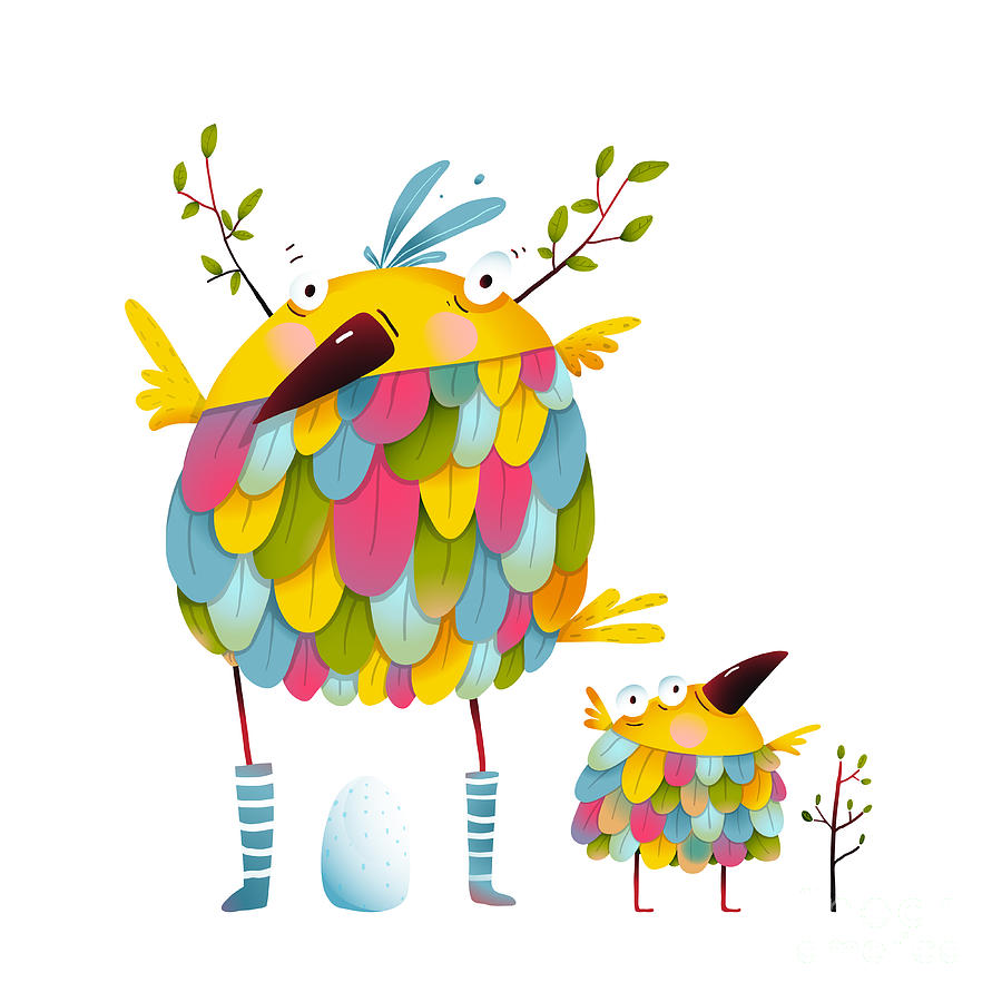 Love Digital Art - Funny Bird Family Mother And Nestling by Popmarleo Love Digital Art - Funny Bird Family Mother And Nestling by Popmarleo