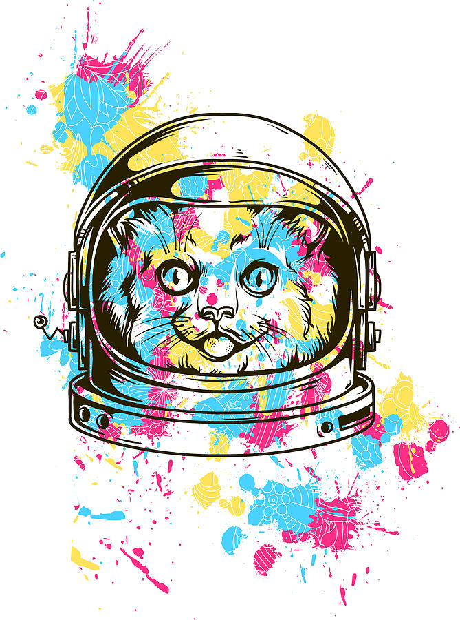 Funny Colorful Cat Astronaut Digital Art by Matthias Hauser