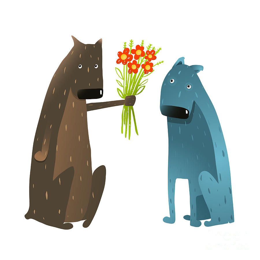 Love Digital Art - Funny Dog In Love Presenting Flowers by Popmarleo Love Digital Art - Funny Dog In Love Presenting Flowers by Popmarleo