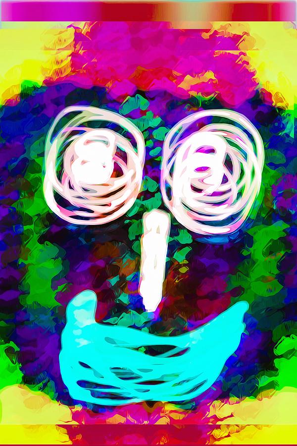 Funny Face With Blue Lip And Pink Green Blue Kisses Abstract Background Painting