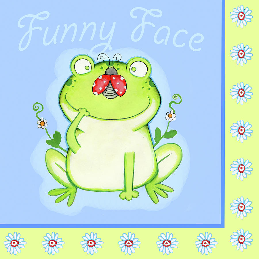 Frog Mixed Media - Funny Face With Border by Valarie Wade