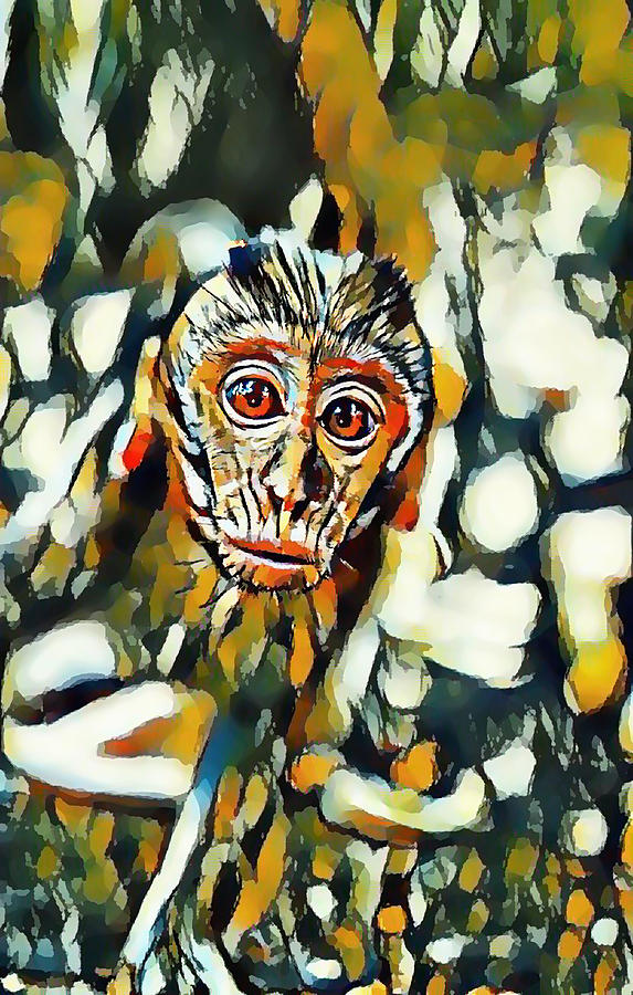 Funny Monkey face close-up Painting by Jeelan Clark