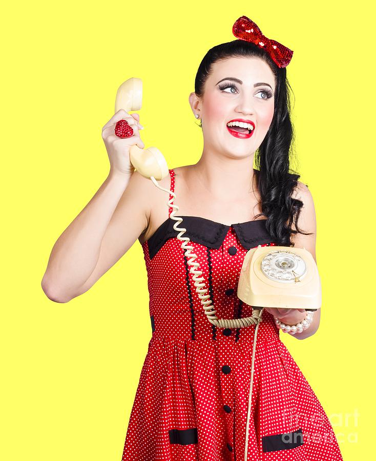 Funny Pin Up Woman Talking On Retro Phone Photograph By Jorgo Photography Fine Art America