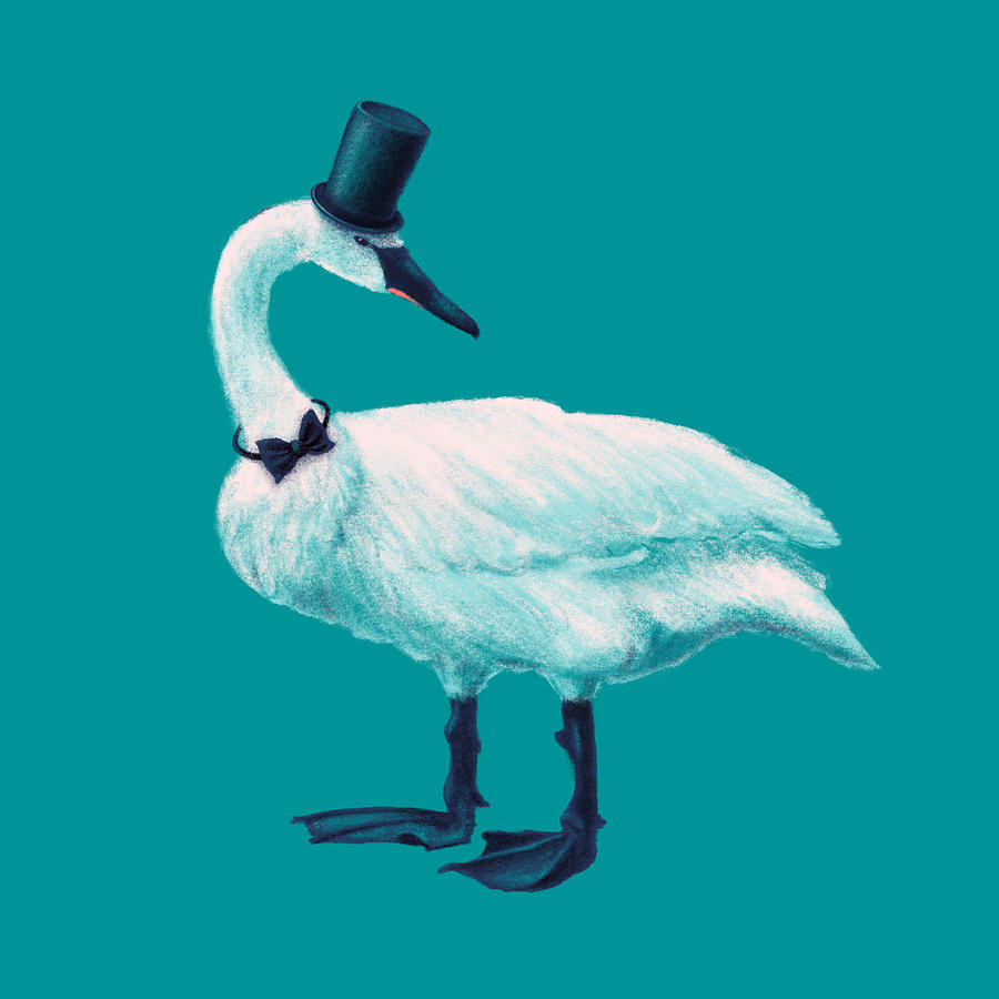 Swan Digital Art - Funny Swan Gentleman With Bowtie And Top Hat by Boriana Giormova