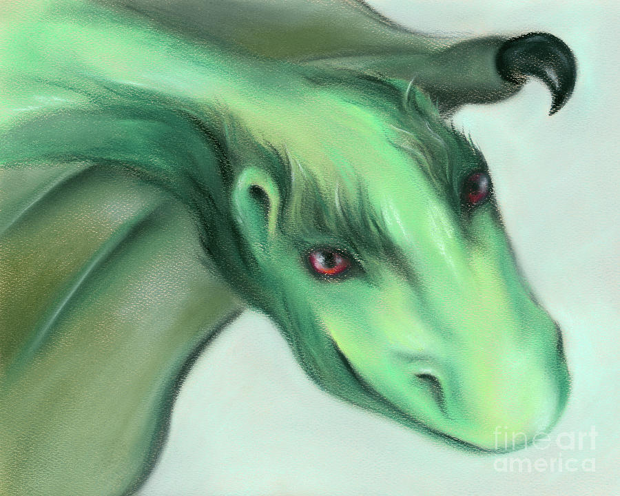 Furry Green Dragon Painting by MM Anderson