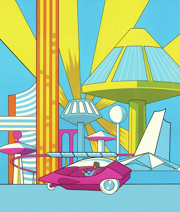 Abstract Drawing - Futuristic Cityscape and Car by CSA Images