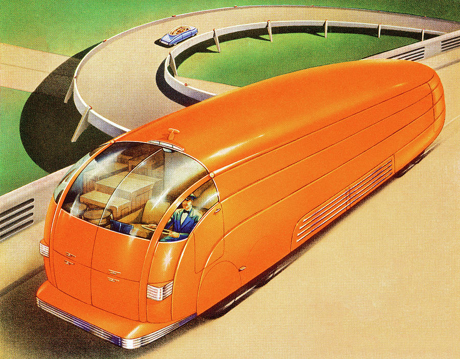 Transportation Drawing - Futuristic Orange Bus by CSA Images