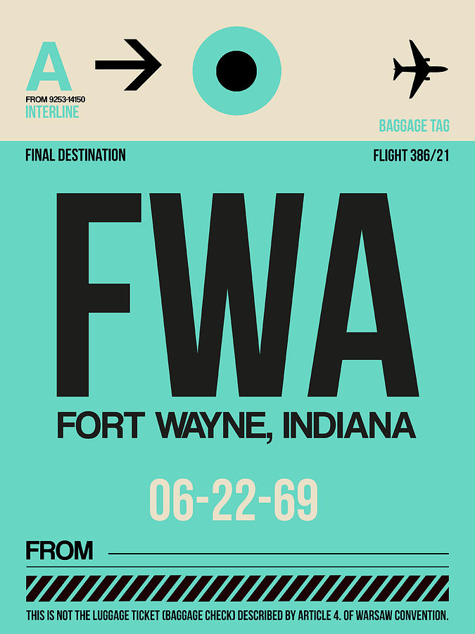Vacation Digital Art - Fwa Fort Wayne Luggage Tag I by Naxart Studio Vacation Digital Art - Fwa Fort Wayne Luggage Tag I by Naxart Studio