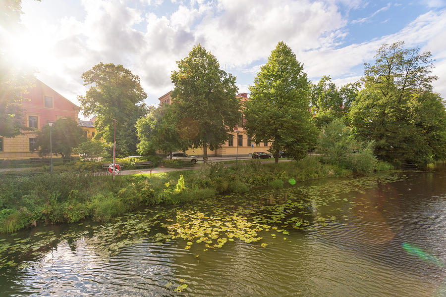 Fyris River In Uppsala Downtown With Beautiful Green Scenery In Summer ...