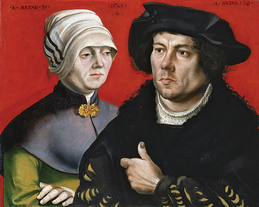 Gabriel Zehender -Active ca. 1517-35-. Portrait of a married Couple -1525-. Oil on panel. 40.9 x... Painting by Gabriel Zehender -fl 1517-1535-