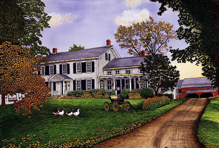 Gaggle Of Geese In The Yard Painting by Thelma Winter
