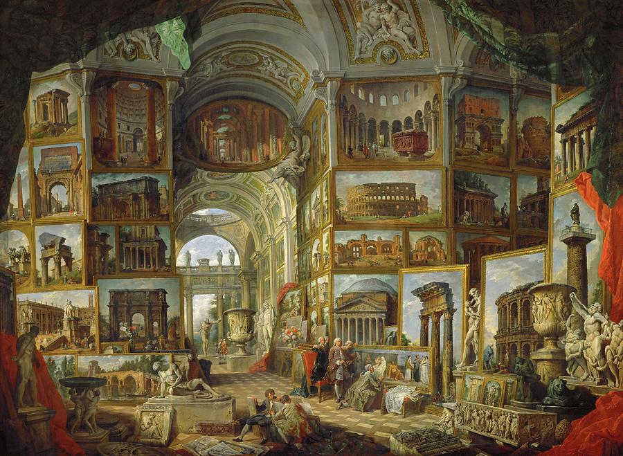 Galerie de vues de la Rome antique, painted 1756-57 for the Duc de Choiseul. Painting by Giovanni Paolo Pannini Giovanni Paolo Pannini