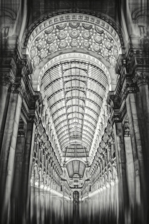 Galleria Vittorio Emanuele II Milan Italy by Night Black and White Photograph by Carol Japp