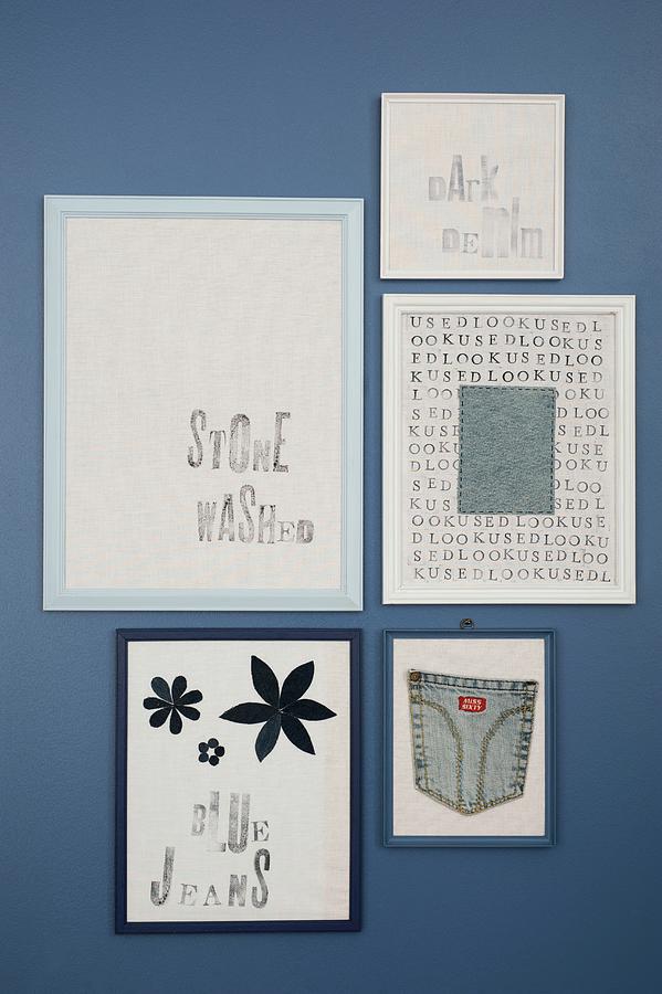 Gallery Of Pictures With Stamped Lettering And Denim In Shades Of Blue Photograph by Studio27neun