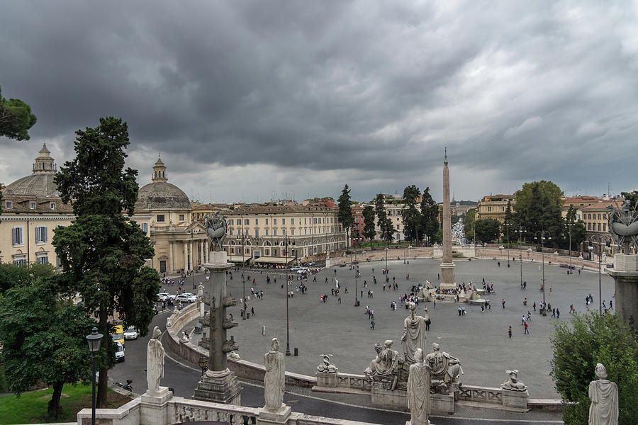 Gallivanting Around in Rome Italy - Tempestuous Sky Over Piazza del Popolo Photograph by Georgia Mizuleva