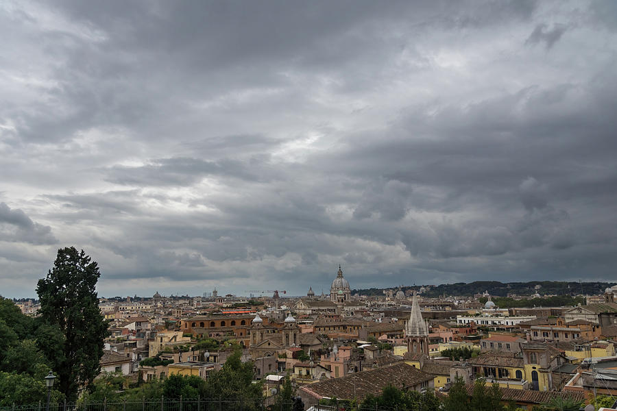 Gallivanting Around in Rome Italy - Tempestuous Sky Over the Campanile Studded Skyline Photograph by Georgia Mizuleva