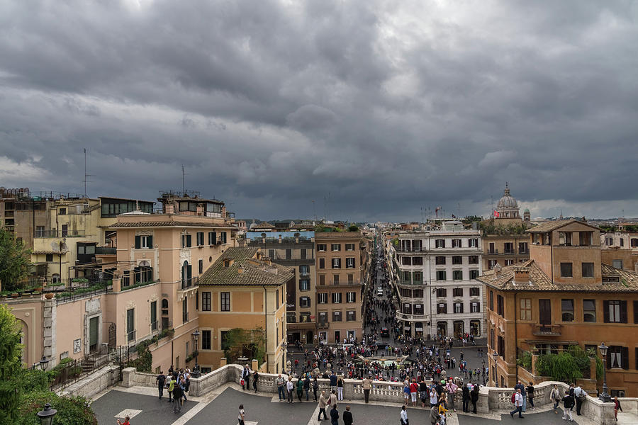 Gallivanting Around in Rome Italy - Tempestuous Sky Over the Spanish Steps Photograph by Georgia Mizuleva