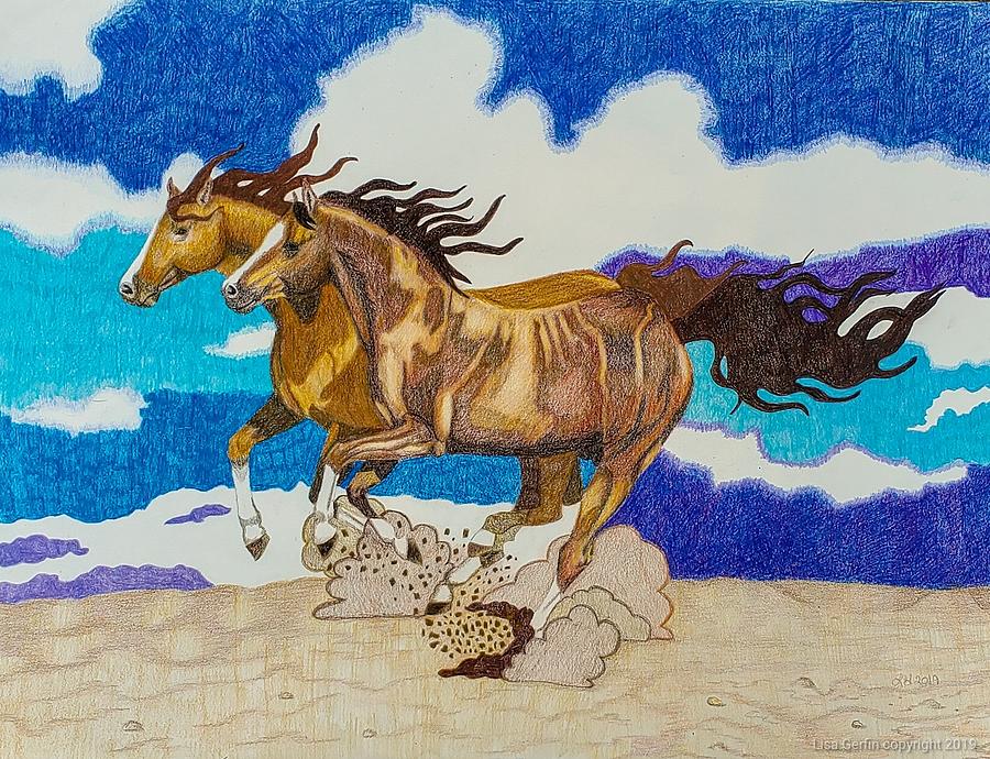 Galloping in Sand Drawing by Equus Artisan