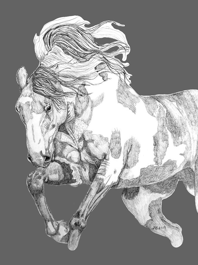 Galloping paint horse Drawing by Equus Artisan