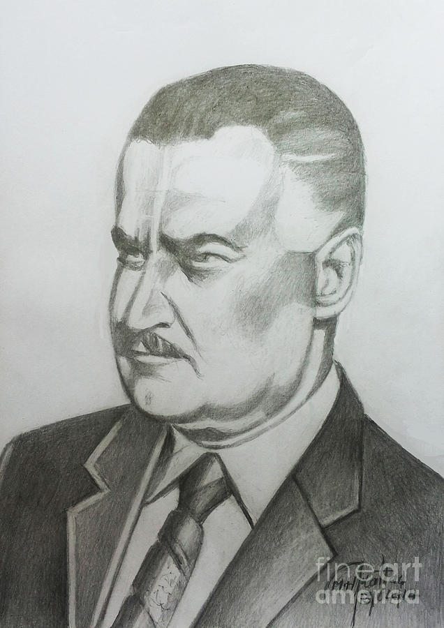 Gamal Abdel Nasser - Egypt Drawing by Mohammad Hayssam Kattaa