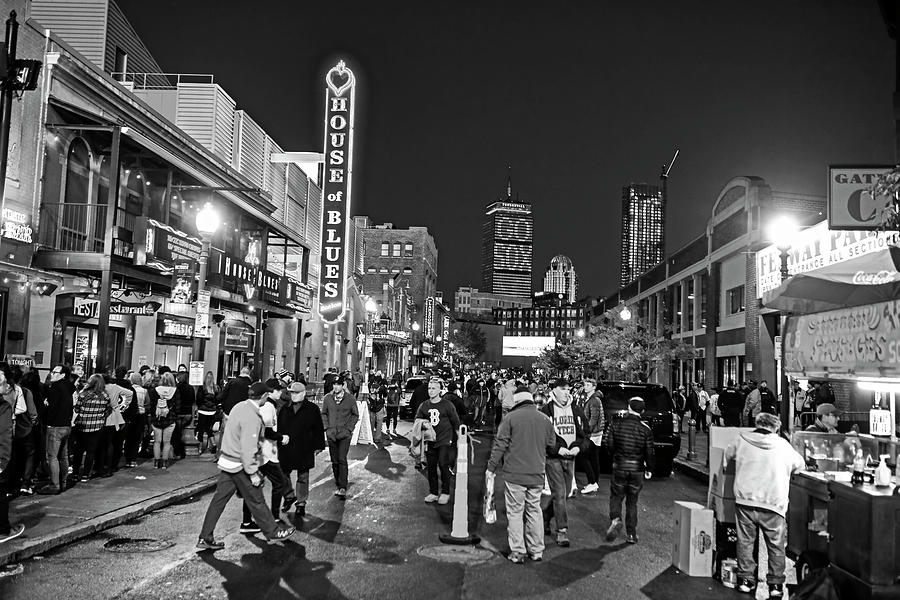 Game night on Lansdowne Street 2018 World Series Red Sox Boston MA 2 Black and White Photograph by Toby McGuire