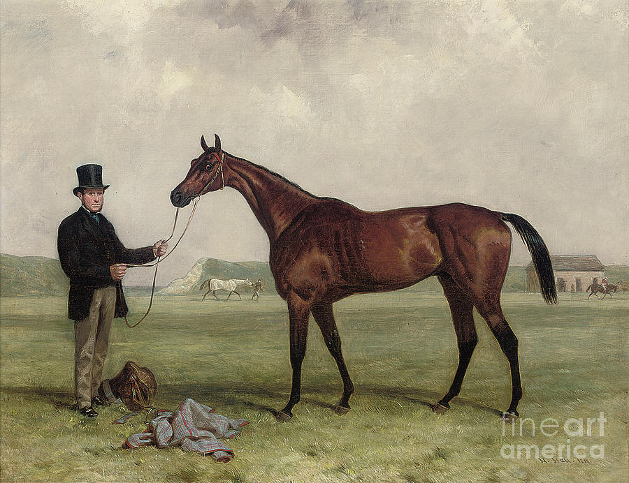 Gamester, Winner Of The 1859 Doncaster And Newmarket St Legers, Held By A Groom, At Newmarket Painting by Harry Hall